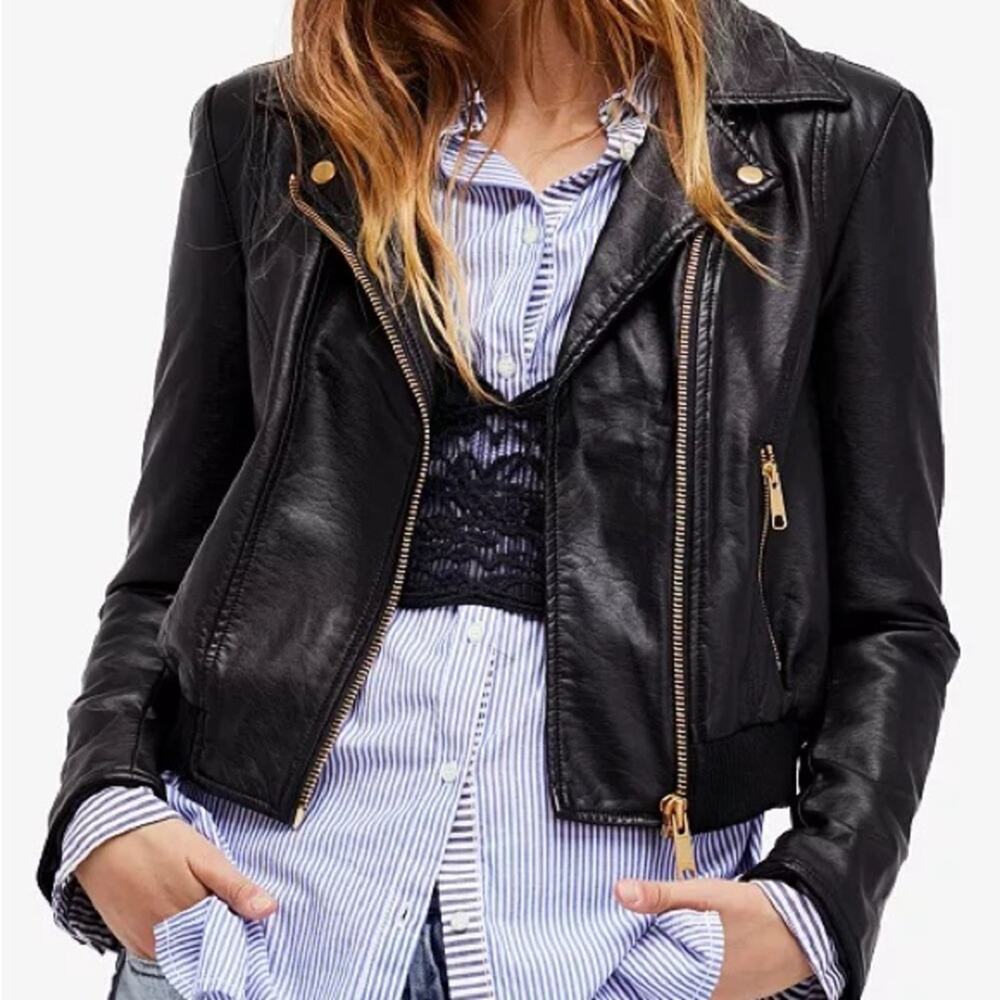 Free People Modern Vegan Bomber Jacket Black Size S
